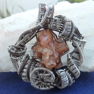 Aragonite Cluster Pendant Necklace Wire Wrapped